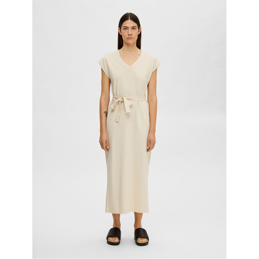 Cap Sleeve Belted Midi Dress